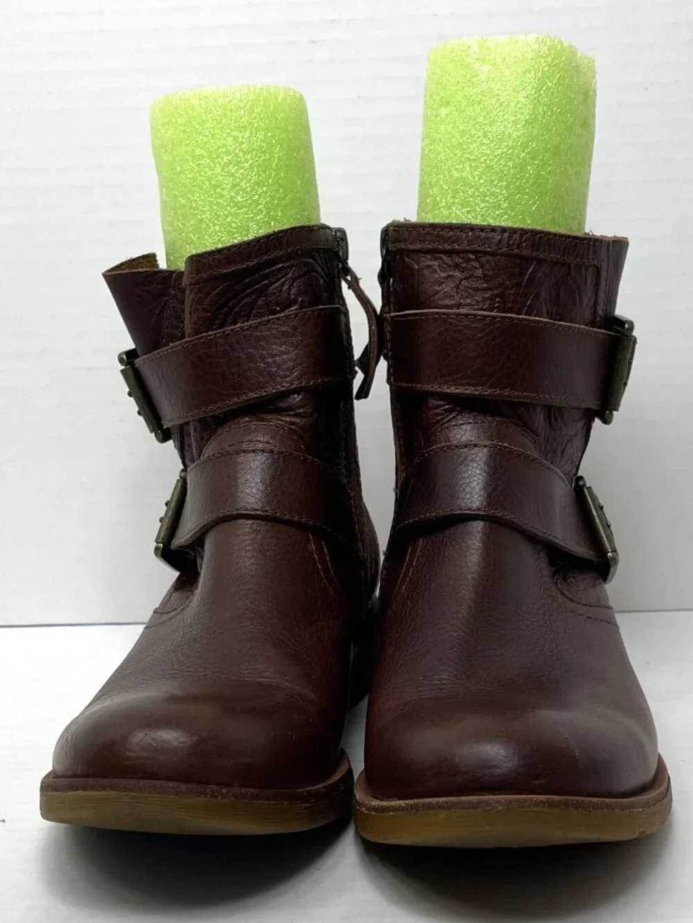 Sofft Boots Sz 9 M Brinson Embossed Leather Side-Zip Brown Short Ankle Booties